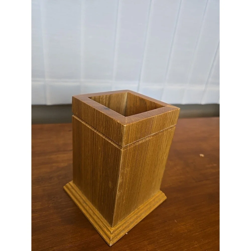 Vtg Wooden Wood Caddy Pencil Holder Container 5 1/4